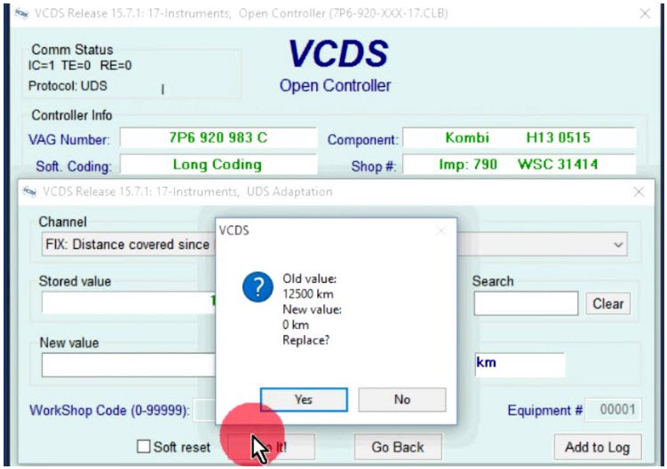 VCDS ESI distanse since last inspection change