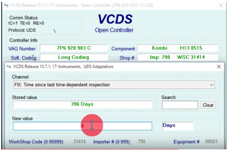 VCDS resetiranje time since last inspection